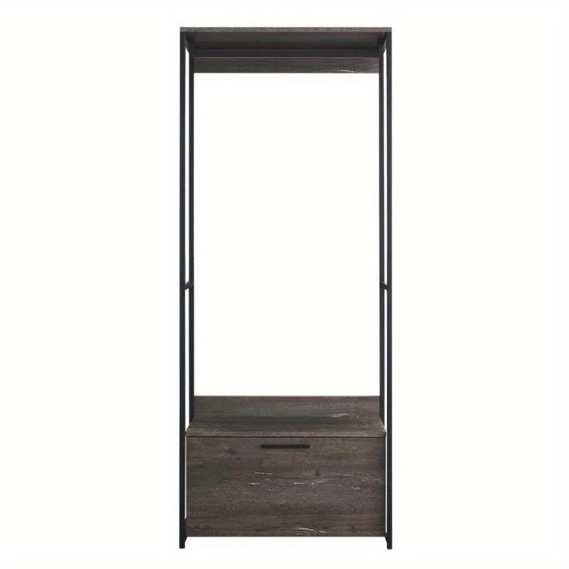 Wood Modular Walk-in Closet System - Powder-Coated Metal Frame, Extra-Deep Storage Shelves & Drawers, Stain & Scratch Resistant, High-Quality E0 Board, Customizable Design for Home Organization, Accessory Storage