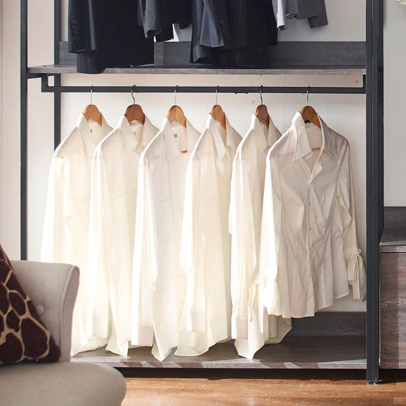 Wood Walkin Closet System - Wood & Metal Modular Storage Organizer with Hooks, Shelves & Drawers for Clothes, Shoes, Accessories - Space-Saving Design for Bedroom, Closet, Living Room, Closet Storage, Open Shelving Furniture, Sturdy Construction