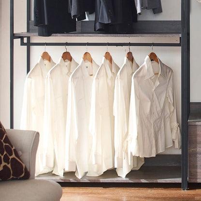 Wood Walkin Closet System - Wood & Metal Modular Storage Organizer with Hooks, Shelves & Drawers for Clothes, Shoes, Accessories - Space-Saving Design for Bedroom, Closet, Living Room, Closet Storage, Open Shelving Furniture, Sturdy Construction