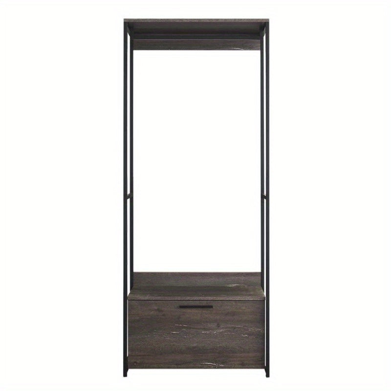 Wood Walkin Closet System - Wood & Metal Modular Storage Organizer with Adjustable Shelves, Drawers & Hanging Rods, Space-Saving Design for Bedroom, Closet, Small Spaces, Open Shelving Units, Sturdy Construction
