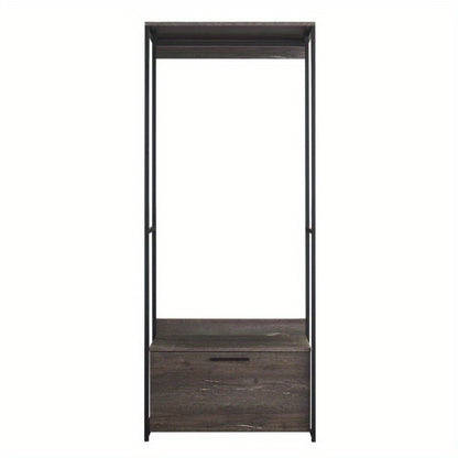 Wood Walkin Closet System - Wood & Metal Modular Storage Organizer with Adjustable Shelves, Drawers & Hanging Rods, Space-Saving Design for Bedroom, Closet, Small Spaces, Open Shelving Units, Sturdy Construction