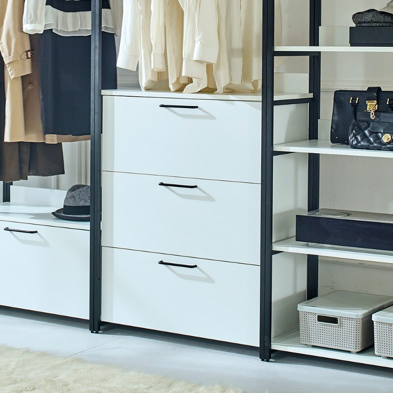 White Freestanding Walk-In Closet System with Sleek Metal Frame - Multi-Section Organizer for Efficient Storage, Ideal for Bedroom & Hallway, Clothes Organizer Storage