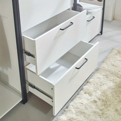 White Freestanding Walk-In Closet System with Sleek Metal Frame - Multi-Section Organizer for Efficient Storage, Ideal for Bedroom & Hallway, Clothes Organizer Storage