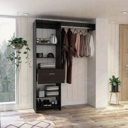 150 Closet System British Metal Rod One Drawer Black Wengue Finish