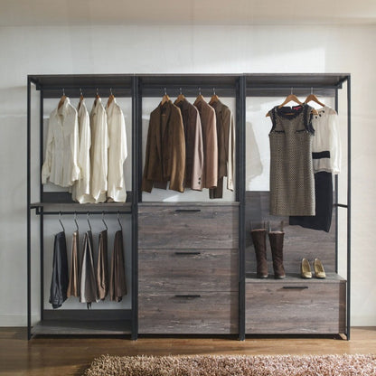 Wood Walkin Closet System - Wood & Metal Modular Wardrobe Organizer with Adjustable Shelves, Hanging Rods & Drawers, Space-Saving Design for Bedroom, Closet, Small Spaces, Wardrobe Closet, Bedroom Storage, Sleek Modern Look, Sturdy Construction