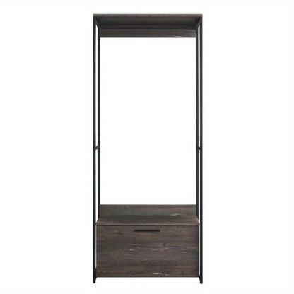 Wood Modular Walk-in Closet System - Powder-Coated Metal Frame, Extra-Deep Storage Shelves & Drawers, Stain & Scratch Resistant, High-Quality E0 Board, Customizable Design for Home Organization, Accessory Storage