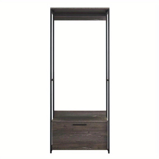 Wood Modular Walk-in Closet System - Powder-Coated Metal Frame, Extra-Deep Storage Shelves & Drawers, Stain & Scratch Resistant, High-Quality E0 Board, Customizable Design for Home Organization, Accessory Storage