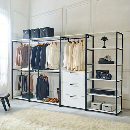 White Freestanding 4 Tower System 8 -Shelf Walk in Wood Closet System with Metal Frame