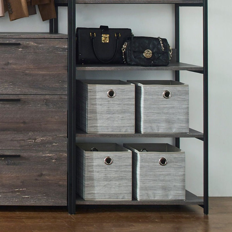Wood Walkin Closet System - Wood & Metal Modular Storage Organizer with Hooks, Shelves & Drawers for Clothes, Shoes, Accessories - Space-Saving Design for Bedroom, Closet, Living Room, Closet Storage, Open Shelving Furniture, Sturdy Construction