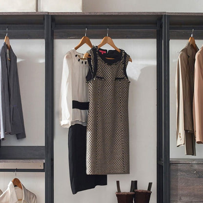 Wood Walkin Closet System - Wood & Metal Modular Storage Organizer with Hooks, Shelves & Drawers for Clothes, Shoes, Accessories - Space-Saving Design for Bedroom, Closet, Living Room, Closet Storage, Open Shelving Furniture, Sturdy Construction