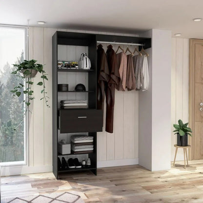 150 Closet System British Metal Rod One Drawer Black Wengue Finish