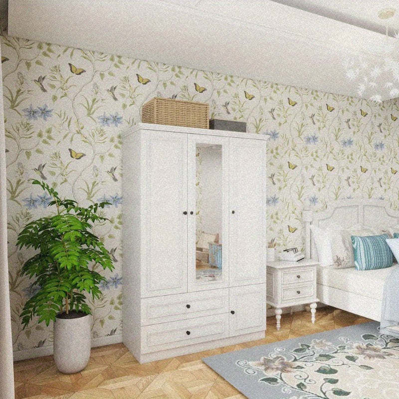 Armoire Wardrobe Closet with 3 Doors Hanging Rods 2 Drawers Storage Cabinet and Mirror Large Capacity Large Wardrobe Closet for Bedroom White 47.24\