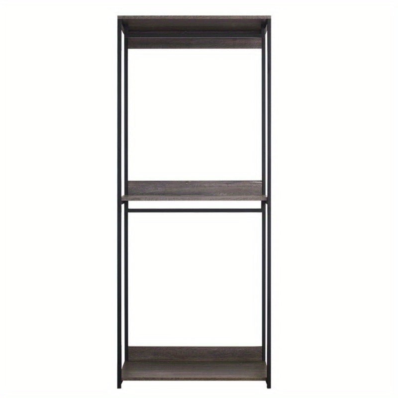 Wood Walkin Closet System - Wood & Metal Modular Storage Organizer with Adjustable Shelves, Drawers & Hanging Rods, Space-Saving Design for Bedroom, Closet, Small Spaces, Open Shelving Units, Sturdy Construction