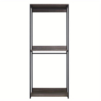 Wood Walkin Closet System - Wood & Metal Modular Storage Organizer with Adjustable Shelves, Drawers & Hanging Rods, Space-Saving Design for Bedroom, Closet, Small Spaces, Open Shelving Units, Sturdy Construction