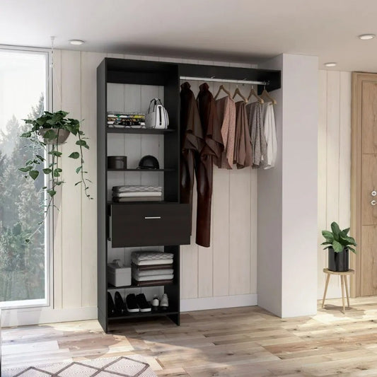 150 Closet System British Metal Rod One Drawer Black Wengue Finish